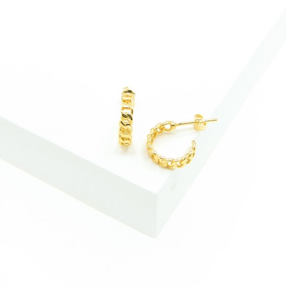 Aleja Cuban Link Chain Huggie Hoop 18K Gold S925 - Picture 4 of 8